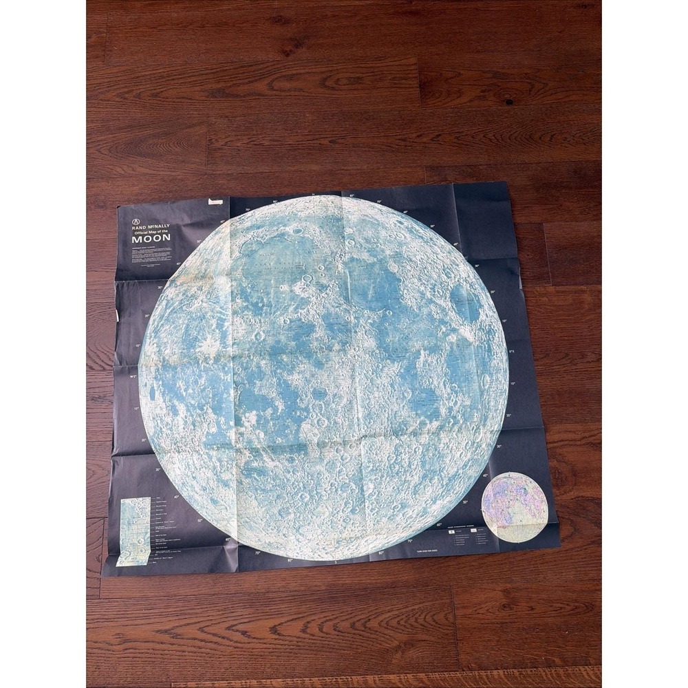 Vintage Rand‎ McNally Official Map Of The Moon 42X37" Scale 1:2,300,000